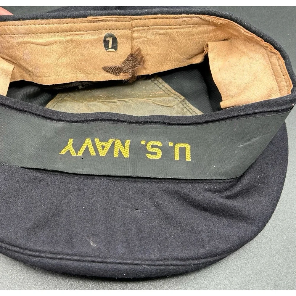 Authentic WWII US Navy Donald Duck Wool Sailor Baret Flat Hat Size 7 With Bag